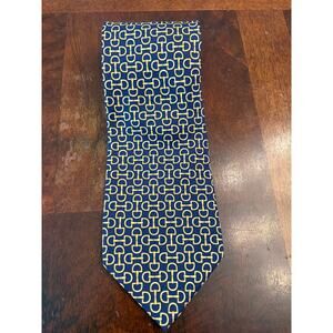 Paolo Gucci 100% Silk Tie Blue Gold Equestrian Bit Pattern Preowned
